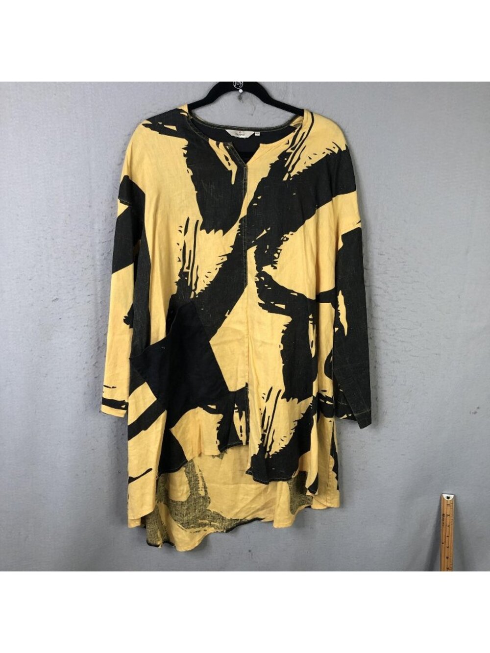 Cheyenne Dress Womens S/M Yellow Linen Trapeze Swing Long Sleeve Artsy Abstract